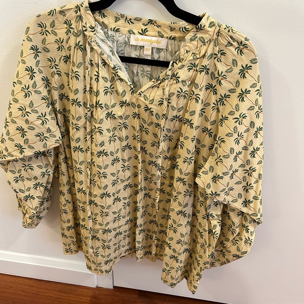 Palm Print Beige Blouse